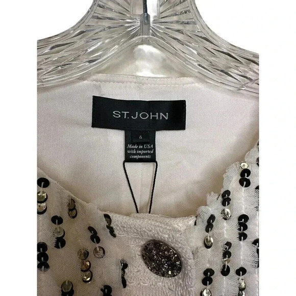 St. John Sequin Embellished Cropped Button Down Cardigan Cream Ivory Size 4 NWT - Picture 6 of 14